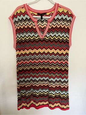 BCBGMAXAZRIA Chevron Crochet Knit Sleeveless Tunic Top / Mini Dress